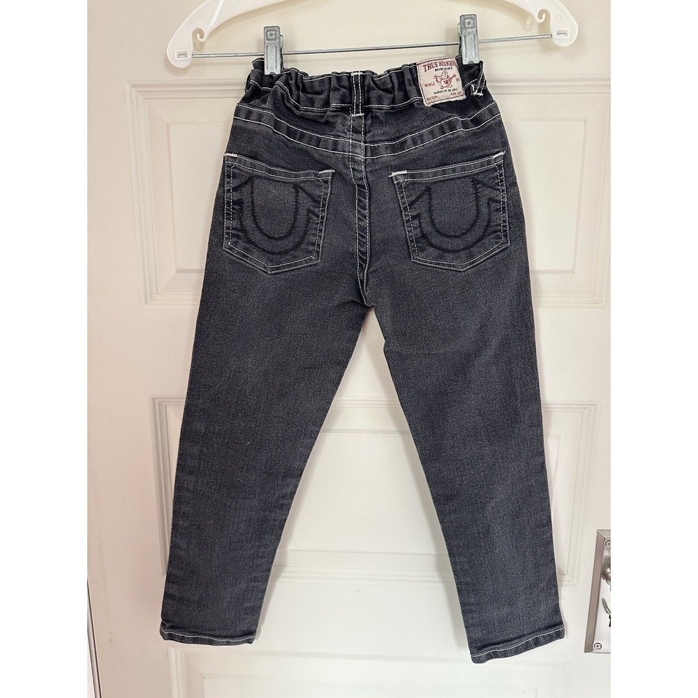 True Religion Black Jeans White Stitching‎ Boys Size 7 Adjustable Waist